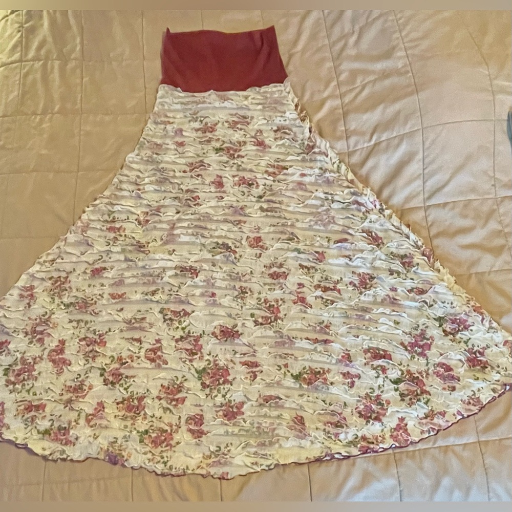 Wine and Cream lined Stretch fabric Flamenco skirt handmade in Spain size M